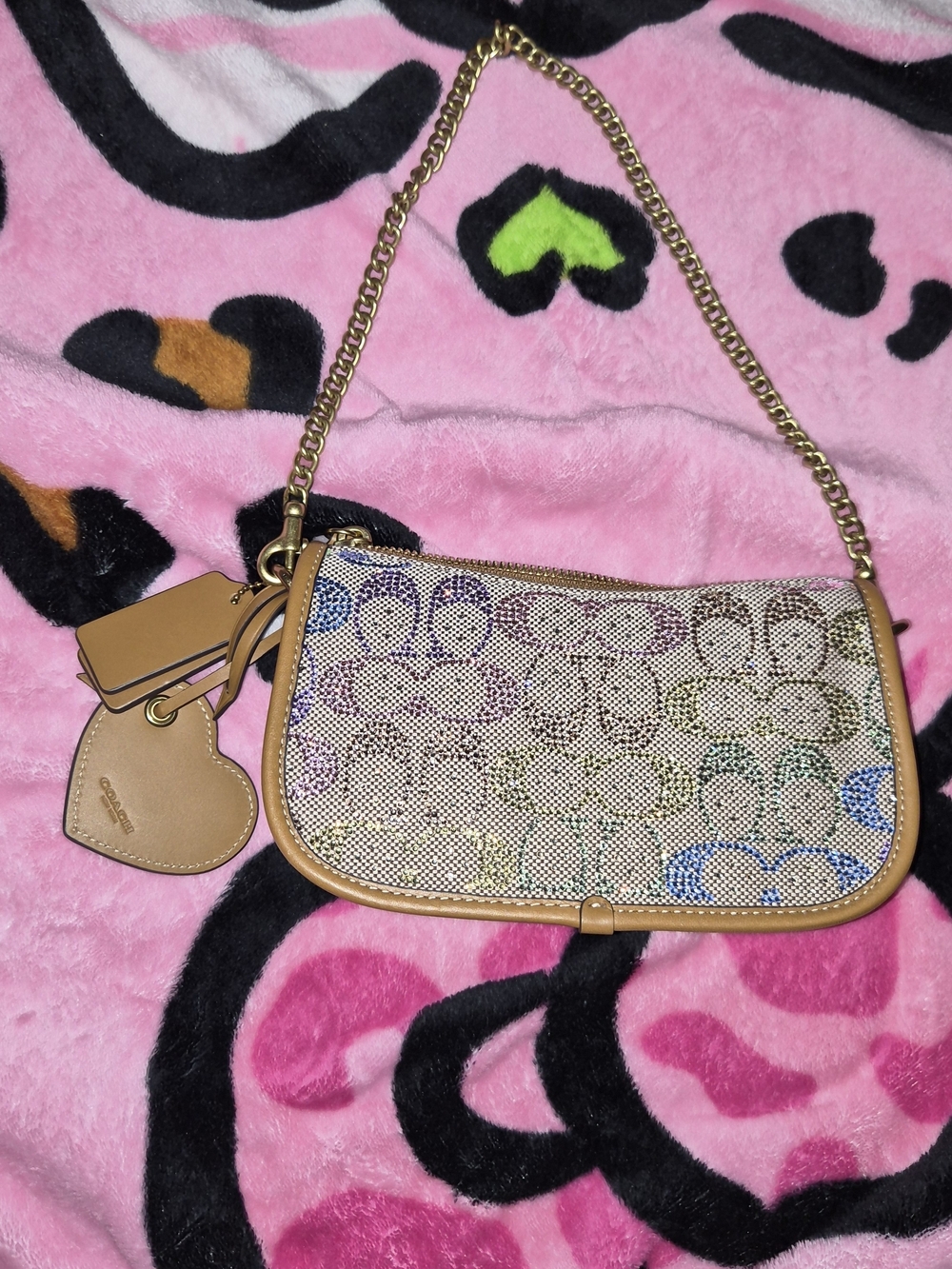 Crystal-Embellished Tan Trim Shoulder Bag - Picture 2 of 6